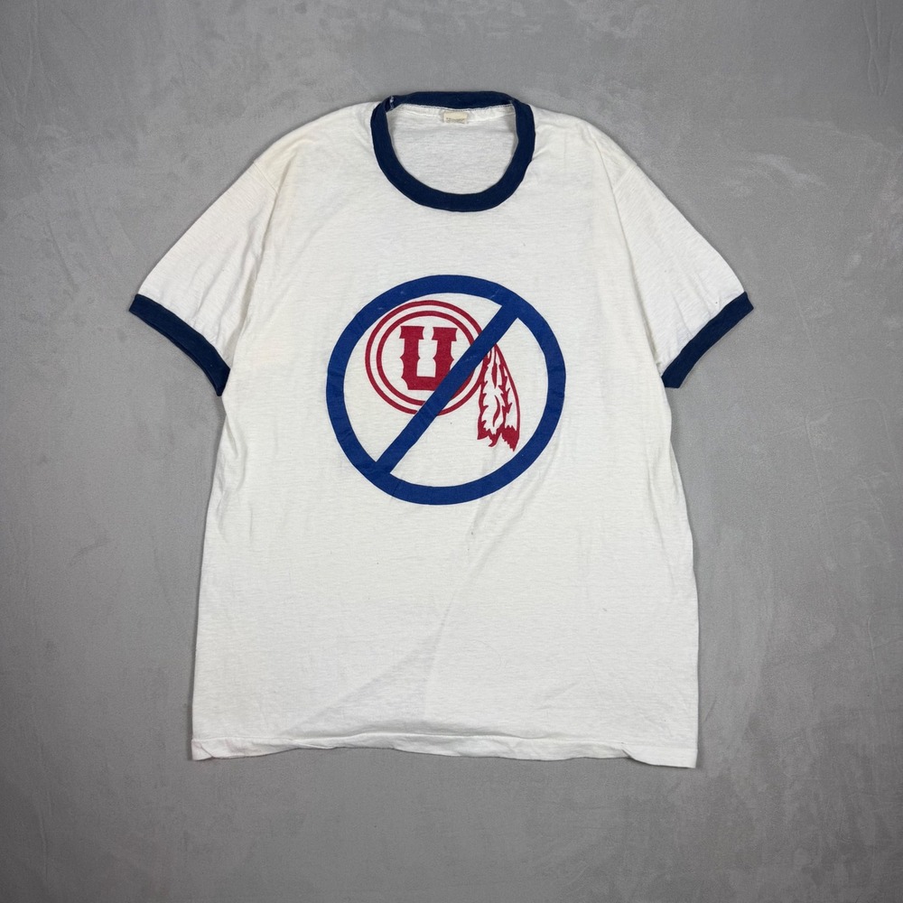 80s Mens Screen Stars Anti Utah Utes Rivalry Ringer T-Shirt Vintage XL